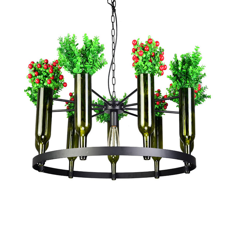 7/10 Heads Round Chandelier Lamp Industrial Green Metal Hanging Ceiling Light with Plant Decoration Clearhalo 'Cast Iron' 'Ceiling Lights' 'Chandeliers' 'Industrial Chandeliers' 'Industrial' 'Metal' 'Middle Century Chandeliers' 'Rustic Chandeliers' 'Tiffany' Lighting' 359804