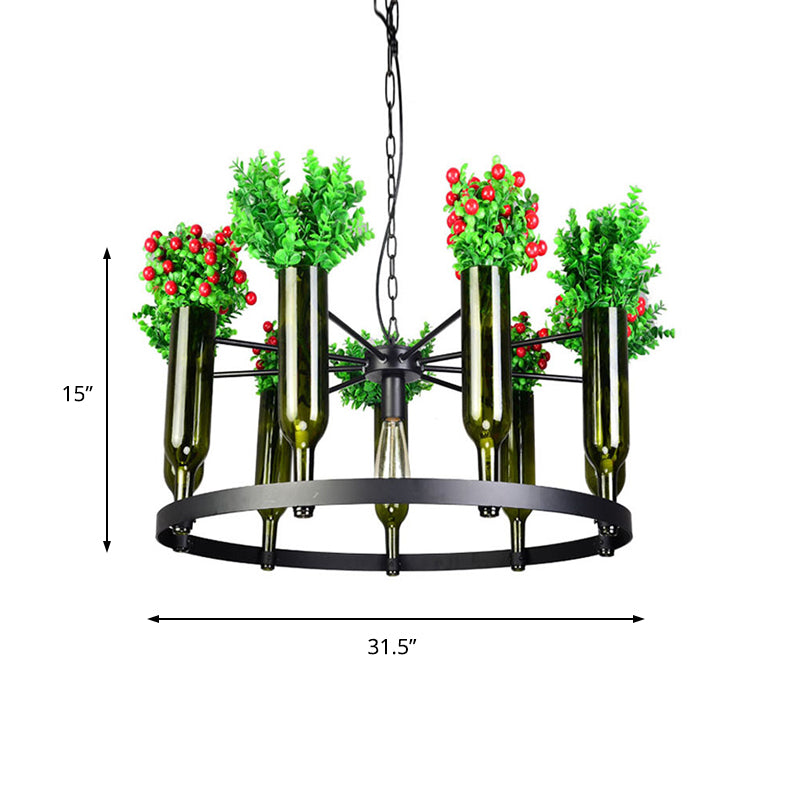 7/10 Heads Round Chandelier Lamp Industrial Green Metal Hanging Ceiling Light with Plant Decoration Clearhalo 'Cast Iron' 'Ceiling Lights' 'Chandeliers' 'Industrial Chandeliers' 'Industrial' 'Metal' 'Middle Century Chandeliers' 'Rustic Chandeliers' 'Tiffany' Lighting' 359805