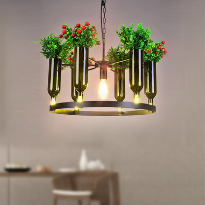 7/10 Heads Round Chandelier Lamp Industrial Green Metal Hanging Ceiling Light with Plant Decoration 7 Green Clearhalo 'Cast Iron' 'Ceiling Lights' 'Chandeliers' 'Industrial Chandeliers' 'Industrial' 'Metal' 'Middle Century Chandeliers' 'Rustic Chandeliers' 'Tiffany' Lighting' 359806
