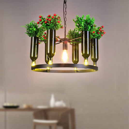 7/10 Heads Round Chandelier Lamp Industrial Green Metal Hanging Ceiling Light with Plant Decoration 7 Green Clearhalo 'Cast Iron' 'Ceiling Lights' 'Chandeliers' 'Industrial Chandeliers' 'Industrial' 'Metal' 'Middle Century Chandeliers' 'Rustic Chandeliers' 'Tiffany' Lighting' 359806