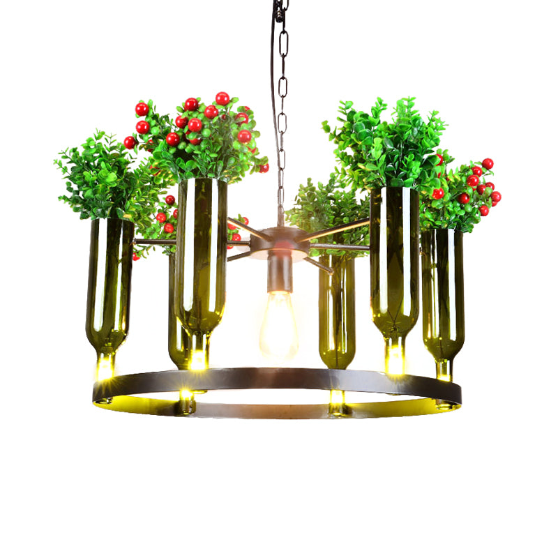 7/10 Heads Round Chandelier Lamp Industrial Green Metal Hanging Ceiling Light with Plant Decoration Clearhalo 'Cast Iron' 'Ceiling Lights' 'Chandeliers' 'Industrial Chandeliers' 'Industrial' 'Metal' 'Middle Century Chandeliers' 'Rustic Chandeliers' 'Tiffany' Lighting' 359807