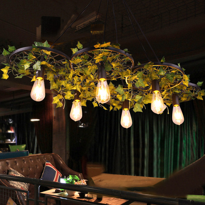 Green Wagon Ceiling Suspension Lamp Industrial Metal 3/6 Heads Restaurant Hanging Chandelier with Plant Decoration Clearhalo 'Cast Iron' 'Ceiling Lights' 'Chandeliers' 'Industrial Chandeliers' 'Industrial' 'Metal' 'Middle Century Chandeliers' 'Rustic Chandeliers' 'Tiffany' Lighting' 359814