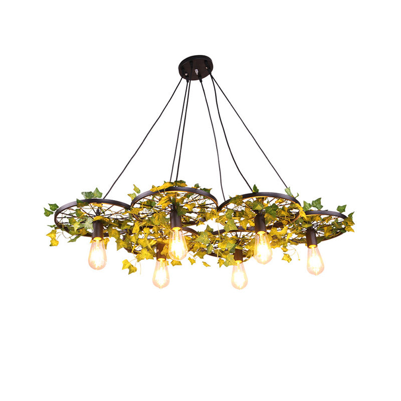 Green Wagon Ceiling Suspension Lamp Industrial Metal 3/6 Heads Restaurant Hanging Chandelier with Plant Decoration Clearhalo 'Cast Iron' 'Ceiling Lights' 'Chandeliers' 'Industrial Chandeliers' 'Industrial' 'Metal' 'Middle Century Chandeliers' 'Rustic Chandeliers' 'Tiffany' Lighting' 359815