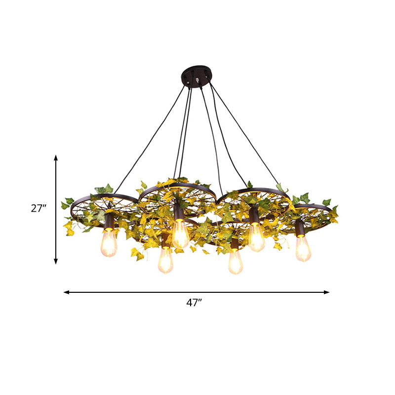 Green Wagon Ceiling Suspension Lamp Industrial Metal 3/6 Heads Restaurant Hanging Chandelier with Plant Decoration Clearhalo 'Cast Iron' 'Ceiling Lights' 'Chandeliers' 'Industrial Chandeliers' 'Industrial' 'Metal' 'Middle Century Chandeliers' 'Rustic Chandeliers' 'Tiffany' Lighting' 359816