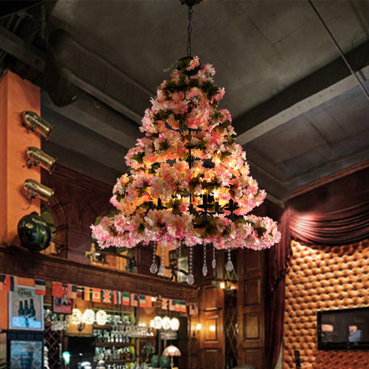 Pink 6 Bulbs Chandelier Lighting Retro Metal Flower LED Hanging Light Fixture for Restaurant Clearhalo 'Cast Iron' 'Ceiling Lights' 'Chandeliers' 'Industrial Chandeliers' 'Industrial' 'Metal' 'Middle Century Chandeliers' 'Rustic Chandeliers' 'Tiffany' Lighting' 359825