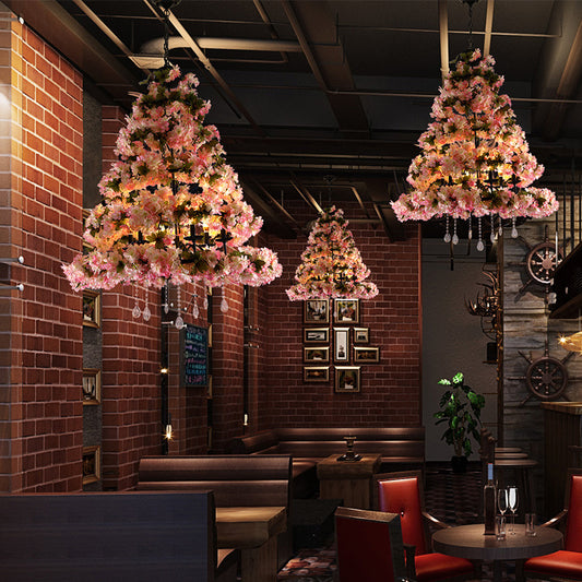 Pink 6 Bulbs Chandelier Lighting Retro Metal Flower LED Hanging Light Fixture for Restaurant Clearhalo 'Cast Iron' 'Ceiling Lights' 'Chandeliers' 'Industrial Chandeliers' 'Industrial' 'Metal' 'Middle Century Chandeliers' 'Rustic Chandeliers' 'Tiffany' Lighting' 359826