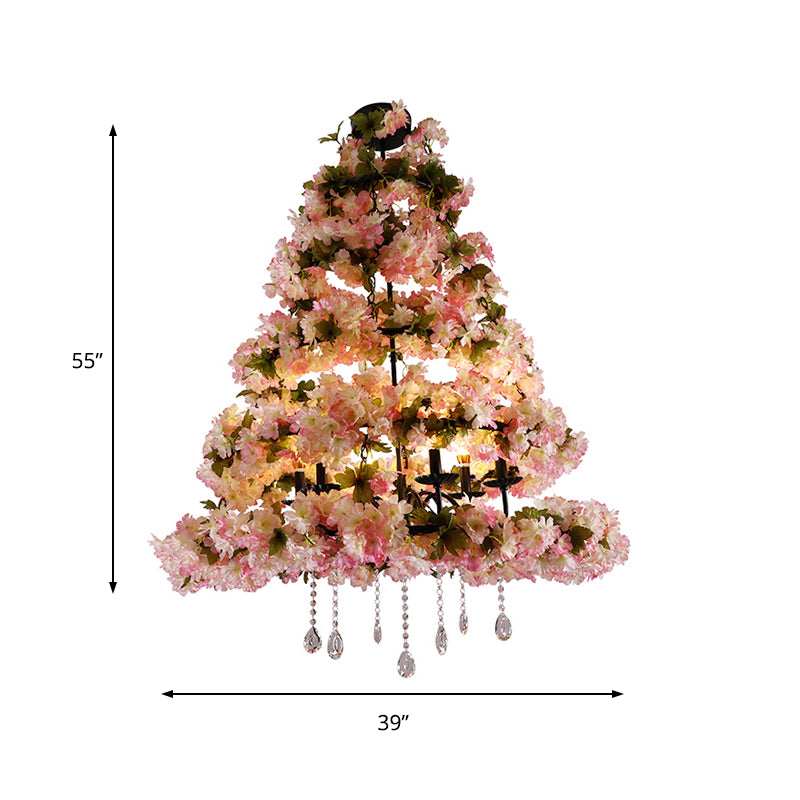 Pink 6 Bulbs Chandelier Lighting Retro Metal Flower LED Hanging Light Fixture for Restaurant Clearhalo 'Cast Iron' 'Ceiling Lights' 'Chandeliers' 'Industrial Chandeliers' 'Industrial' 'Metal' 'Middle Century Chandeliers' 'Rustic Chandeliers' 'Tiffany' Lighting' 359828