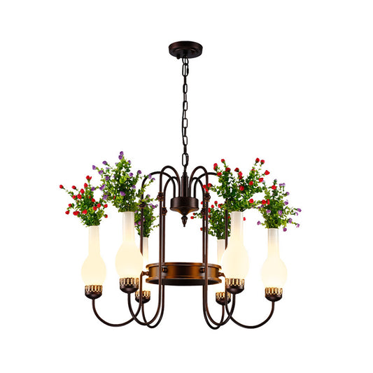 Industrial Vase Chandelier Light Fixture 6 Bulbs Metal LED Plant Suspension Lighting in Brass Clearhalo 'Cast Iron' 'Ceiling Lights' 'Chandeliers' 'Industrial Chandeliers' 'Industrial' 'Metal' 'Middle Century Chandeliers' 'Rustic Chandeliers' 'Tiffany' Lighting' 359836