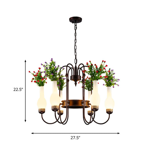 Industrial Vase Chandelier Light Fixture 6 Bulbs Metal LED Plant Suspension Lighting in Brass Clearhalo 'Cast Iron' 'Ceiling Lights' 'Chandeliers' 'Industrial Chandeliers' 'Industrial' 'Metal' 'Middle Century Chandeliers' 'Rustic Chandeliers' 'Tiffany' Lighting' 359837