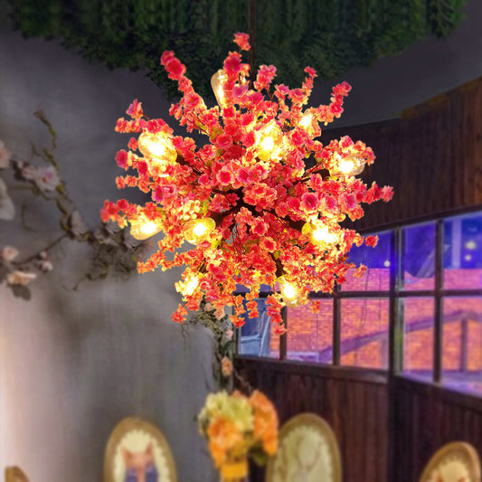 Peach 12 Lights Chandelier Lighting Vintage Metal Flower LED Hanging Pendant Light Peach Clearhalo 'Cast Iron' 'Ceiling Lights' 'Chandeliers' 'Industrial Chandeliers' 'Industrial' 'Metal' 'Middle Century Chandeliers' 'Rustic Chandeliers' 'Tiffany' Lighting' 359871