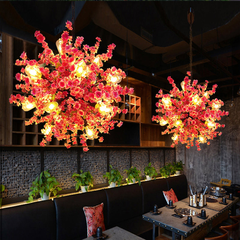 Peach 12 Lights Chandelier Lighting Vintage Metal Flower LED Hanging Pendant Light Clearhalo 'Cast Iron' 'Ceiling Lights' 'Chandeliers' 'Industrial Chandeliers' 'Industrial' 'Metal' 'Middle Century Chandeliers' 'Rustic Chandeliers' 'Tiffany' Lighting' 359873