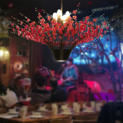 Floral Metal Chandelier Pendant Light Antique 4 Lights LED Restaurant Suspension Lamp in Pink, 31.5"/39" W Pink Clearhalo 'Cast Iron' 'Ceiling Lights' 'Chandeliers' 'Industrial Chandeliers' 'Industrial' 'Metal' 'Middle Century Chandeliers' 'Rustic Chandeliers' 'Tiffany' Lighting' 359891