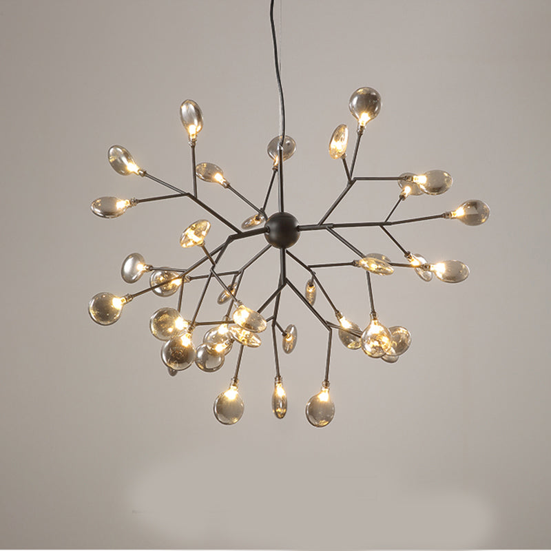 Branched Firefly Dining Room LED Ceiling Lighting Glass Post-Modern Chandelier Light 36 Black A Clearhalo 'Ceiling Lights' 'Chandeliers' 'Modern Chandeliers' 'Modern' Lighting' 36