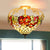 Blossom Stained Glass Semi Flush Light Fixture Tiffany 3 Lights Yellow Ceiling Lighting Yellow Clearhalo 'Ceiling Lights' 'Close To Ceiling Lights' 'Close to ceiling' 'Glass shade' 'Glass' 'Semi-flushmount' 'Tiffany close to ceiling' 'Tiffany' Lighting' 360501