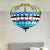 3 Lights Kitchen Semi Flush Ceiling Light Tiffany Yellow/Brown/Blue Lighting Fixture with Bowl Stained Art Glass Shade Blue Clearhalo 'Ceiling Lights' 'Close To Ceiling Lights' 'Close to ceiling' 'Glass shade' 'Glass' 'Semi-flushmount' 'Tiffany close to ceiling' 'Tiffany' Lighting' 360547