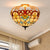 3 Lights Kitchen Semi Flush Ceiling Light Tiffany Yellow/Brown/Blue Lighting Fixture with Bowl Stained Art Glass Shade Yellow Clearhalo 'Ceiling Lights' 'Close To Ceiling Lights' 'Close to ceiling' 'Glass shade' 'Glass' 'Semi-flushmount' 'Tiffany close to ceiling' 'Tiffany' Lighting' 360556