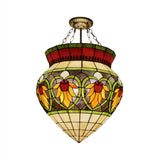 Green 3 Lights Semi Flush Mount Light Tiffany Style Stained Glass Flower Ceiling Lighting for Corridor Clearhalo 'Ceiling Lights' 'Close To Ceiling Lights' 'Close to ceiling' 'Glass shade' 'Glass' 'Semi-flushmount' 'Tiffany close to ceiling' 'Tiffany' Lighting' 360579