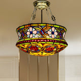 Blossom Semi Mount Lighting Victorian Stained Art Glass 5 Lights Brown Ceiling Fixture for Bedroom Clearhalo 'Ceiling Lights' 'Close To Ceiling Lights' 'Close to ceiling' 'Glass shade' 'Glass' 'Semi-flushmount' 'Tiffany close to ceiling' 'Tiffany' Lighting' 360587