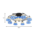 Conical/Dome Semi-Flush Ceiling Light Blue/Light Blue and White Glass 9/11 Lights Black Lighting Fixture for Living Room Clearhalo 'Ceiling Lights' 'Close To Ceiling Lights' 'Close to ceiling' 'Glass shade' 'Glass' 'Semi-flushmount' 'Tiffany close to ceiling' 'Tiffany' Lighting' 360620