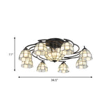 Frosted Glass White/Yellow/Blue Semi-Flush Mount Light Domed/Cone/Bell 9/11 Lights Tiffany Style Ceiling Fixture for Living Room Clearhalo 'Ceiling Lights' 'Close To Ceiling Lights' 'Close to ceiling' 'Glass shade' 'Glass' 'Pendant Lights' 'Semi-flushmount' 'Tiffany close to ceiling' 'Tiffany' Lighting' 360638