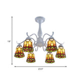 6/8 Lights Bell Ceiling Flush Mount Mediterranean White Stained Glass Semi Flush for Living Room Clearhalo 'Ceiling Lights' 'Close To Ceiling Lights' 'Close to ceiling' 'Glass shade' 'Glass' 'Semi-flushmount' 'Tiffany close to ceiling' 'Tiffany' Lighting' 360659