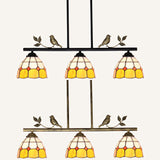 Dome Shade Island Lighting 3 Heads Stainless Glass Tiffany Stylish Antique Brass/Black Hanging Lamp with Bird Accent Clearhalo 'Ceiling Lights' 'Glass shade' 'Glass' 'Island Lights' 'Tiffany close to ceiling' 'Tiffany' Lighting' 36065