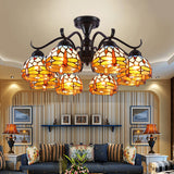 13"/19.5" H Dragonfly Semi-Flush Mount 6 Lights Cut Glass Mediterranean Ceiling Mounted Fixture in Black Black 19.5" Clearhalo 'Ceiling Lights' 'Close To Ceiling Lights' 'Close to ceiling' 'Glass shade' 'Glass' 'Semi-flushmount' 'Tiffany close to ceiling' 'Tiffany' Lighting' 360670