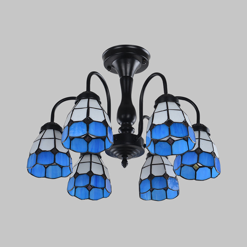 Domed Cut Glass Semi Mount Lighting Baroque Stylish 6/8 Lights Blue Ceiling Light Fixture Clearhalo 'Ceiling Lights' 'Close To Ceiling Lights' 'Close to ceiling' 'Glass shade' 'Glass' 'Semi-flushmount' 'Tiffany close to ceiling' 'Tiffany' Lighting' 360676
