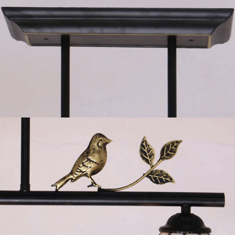 Dome Shade Island Lighting 3 Heads Stainless Glass Tiffany Stylish Antique Brass/Black Hanging Lamp with Bird Accent Clearhalo 'Ceiling Lights' 'Glass shade' 'Glass' 'Island Lights' 'Tiffany close to ceiling' 'Tiffany' Lighting' 36068