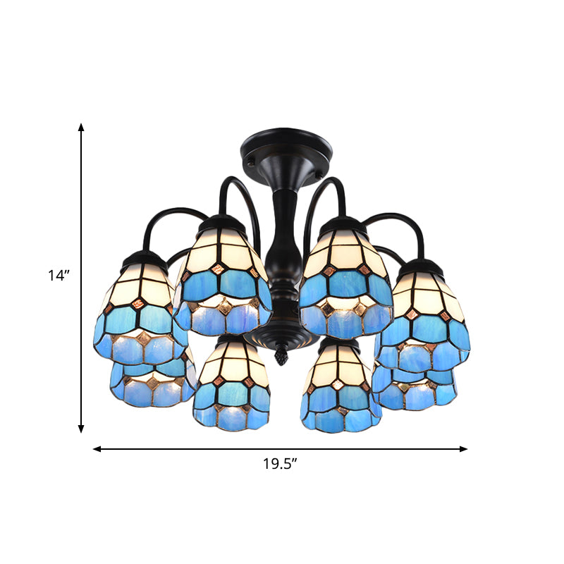 Domed Cut Glass Semi Mount Lighting Baroque Stylish 6/8 Lights Blue Ceiling Light Fixture Clearhalo 'Ceiling Lights' 'Close To Ceiling Lights' 'Close to ceiling' 'Glass shade' 'Glass' 'Semi-flushmount' 'Tiffany close to ceiling' 'Tiffany' Lighting' 360682