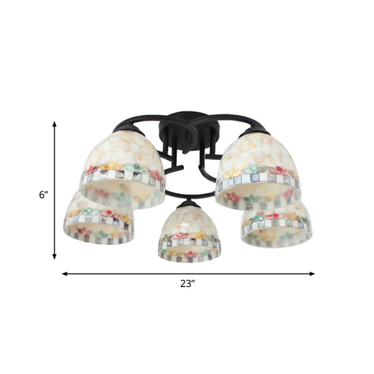 5 Lights Kitchen Semi Flush Light Tiffany Beige/White Ceiling Lamp with Dome Shell Shade for Kitchen Clearhalo 'Ceiling Lights' 'Close To Ceiling Lights' 'Close to ceiling' 'Semi-flushmount' 'Tiffany close to ceiling' 'Tiffany' Lighting' 360695