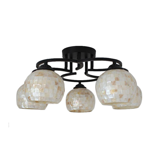 5 Lights Kitchen Semi Flush Light Tiffany Beige/White Ceiling Lamp with Dome Shell Shade for Kitchen White Clearhalo 'Ceiling Lights' 'Close To Ceiling Lights' 'Close to ceiling' 'Semi-flushmount' 'Tiffany close to ceiling' 'Tiffany' Lighting' 360696