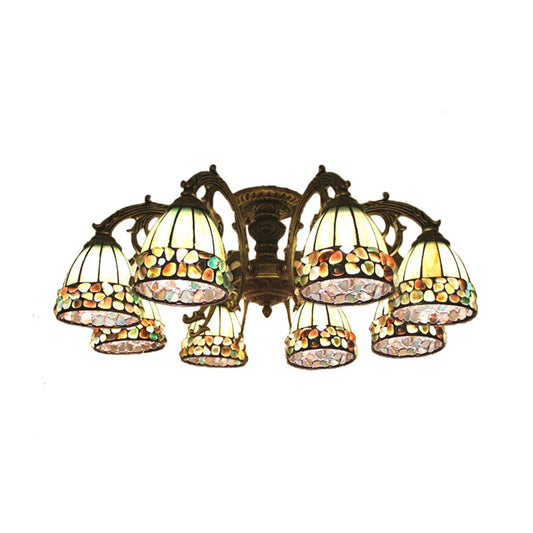 Tiffany Dome Semi Flush 5/8 Lights Stained Art Glass Close to Ceiling Lighting in Green Clearhalo 'Ceiling Lights' 'Close To Ceiling Lights' 'Close to ceiling' 'Glass shade' 'Glass' 'Semi-flushmount' 'Tiffany close to ceiling' 'Tiffany' Lighting' 360702