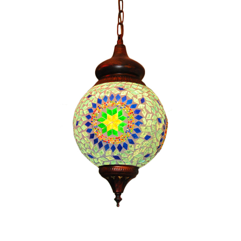 1 Bulb Orb Pendant Light Traditional Green Stained Glass Hanging Lamp for Living Room Clearhalo 'Ceiling Lights' 'Pendant Lights' 'Pendants' Lighting' 360725