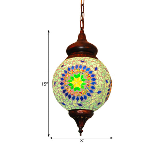 1 Bulb Orb Pendant Light Traditional Green Stained Glass Hanging Lamp for Living Room Clearhalo 'Ceiling Lights' 'Pendant Lights' 'Pendants' Lighting' 360726