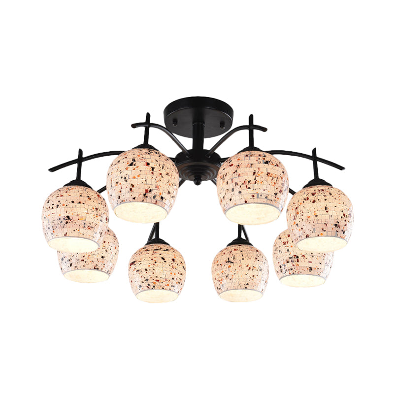 Black Mosaic Semi Flush Mount Tiffany Style 7/8/9 Lights Stained Glass Close to Ceiling Lamp Clearhalo 'Ceiling Lights' 'Chandeliers' 'Close To Ceiling Lights' 'Close to ceiling' 'Glass shade' 'Glass' 'Pendant Lights' 'Semi-flushmount' 'Tiffany close to ceiling' 'Tiffany' Lighting' 360743