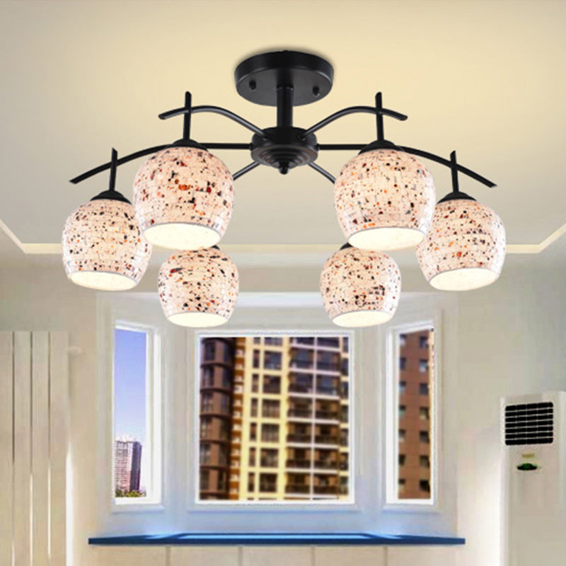 Black Mosaic Semi Flush Mount Tiffany Style 7/8/9 Lights Stained Glass Close to Ceiling Lamp 6 Black Clearhalo 'Ceiling Lights' 'Chandeliers' 'Close To Ceiling Lights' 'Close to ceiling' 'Glass shade' 'Glass' 'Pendant Lights' 'Semi-flushmount' 'Tiffany close to ceiling' 'Tiffany' Lighting' 360745