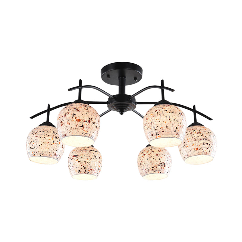 Black Mosaic Semi Flush Mount Tiffany Style 7/8/9 Lights Stained Glass Close to Ceiling Lamp Clearhalo 'Ceiling Lights' 'Chandeliers' 'Close To Ceiling Lights' 'Close to ceiling' 'Glass shade' 'Glass' 'Pendant Lights' 'Semi-flushmount' 'Tiffany close to ceiling' 'Tiffany' Lighting' 360746