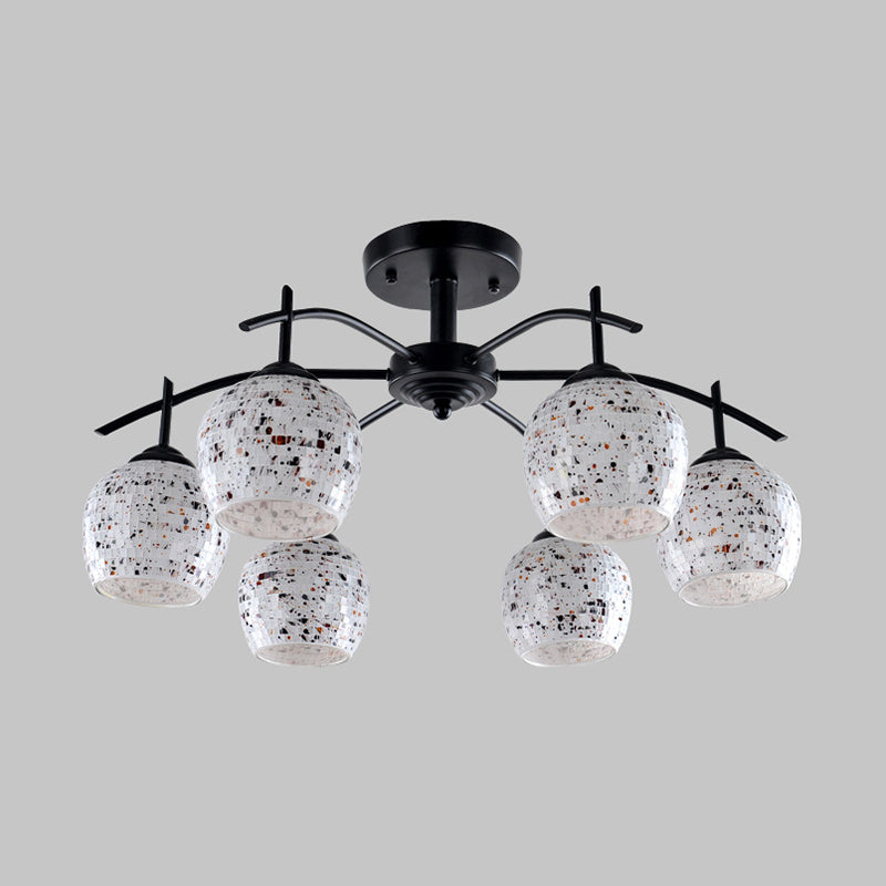 Black Mosaic Semi Flush Mount Tiffany Style 7/8/9 Lights Stained Glass Close to Ceiling Lamp Clearhalo 'Ceiling Lights' 'Chandeliers' 'Close To Ceiling Lights' 'Close to ceiling' 'Glass shade' 'Glass' 'Pendant Lights' 'Semi-flushmount' 'Tiffany close to ceiling' 'Tiffany' Lighting' 360747