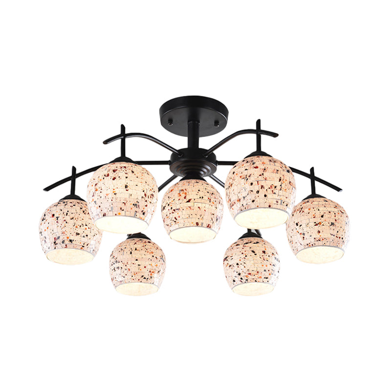 Black Mosaic Semi Flush Mount Tiffany Style 7/8/9 Lights Stained Glass Close to Ceiling Lamp Clearhalo 'Ceiling Lights' 'Chandeliers' 'Close To Ceiling Lights' 'Close to ceiling' 'Glass shade' 'Glass' 'Pendant Lights' 'Semi-flushmount' 'Tiffany close to ceiling' 'Tiffany' Lighting' 360750