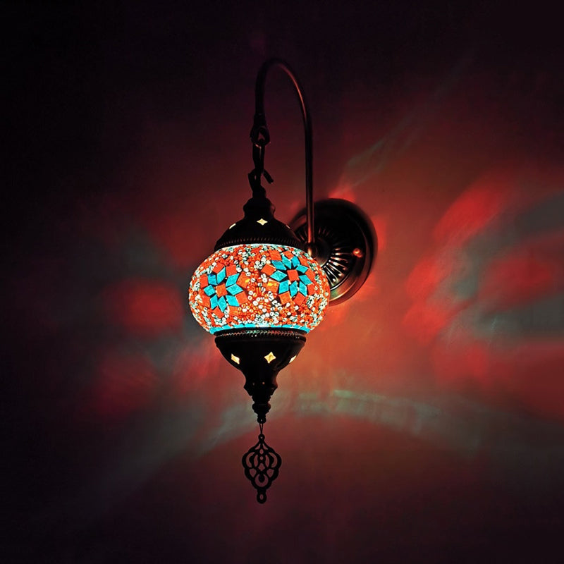 Decorative Globe Wall Sconce Light 1 Head Multicolored Stained Glass Wall Lighting Fixture in Yellow/Green/Gold Watermelon Red Clearhalo 'Wall Lamps & Sconces' 'Wall Lights' Lighting' 360774