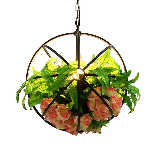 Antique Global Hanging Chandelier 4 Bulbs Metal LED Rose Pendant Light Fixture in Black Clearhalo 'Cast Iron' 'Ceiling Lights' 'Chandeliers' 'Industrial Chandeliers' 'Industrial' 'Metal' 'Middle Century Chandeliers' 'Rustic Chandeliers' 'Tiffany' Lighting' 360782