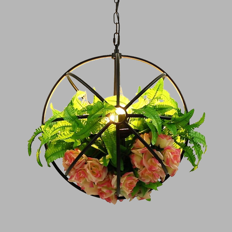 Antique Global Hanging Chandelier 4 Bulbs Metal LED Rose Pendant Light Fixture in Black Clearhalo 'Cast Iron' 'Ceiling Lights' 'Chandeliers' 'Industrial Chandeliers' 'Industrial' 'Metal' 'Middle Century Chandeliers' 'Rustic Chandeliers' 'Tiffany' Lighting' 360783
