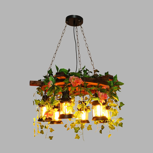 Metal Rudder Chandelier Light Fixture Antique 6 Heads LED Restaurant Pendant Lamp in Green with Plant Decoration Clearhalo 'Cast Iron' 'Ceiling Lights' 'Chandeliers' 'Industrial Chandeliers' 'Industrial' 'Metal' 'Middle Century Chandeliers' 'Rustic Chandeliers' 'Tiffany' Lighting' 360787