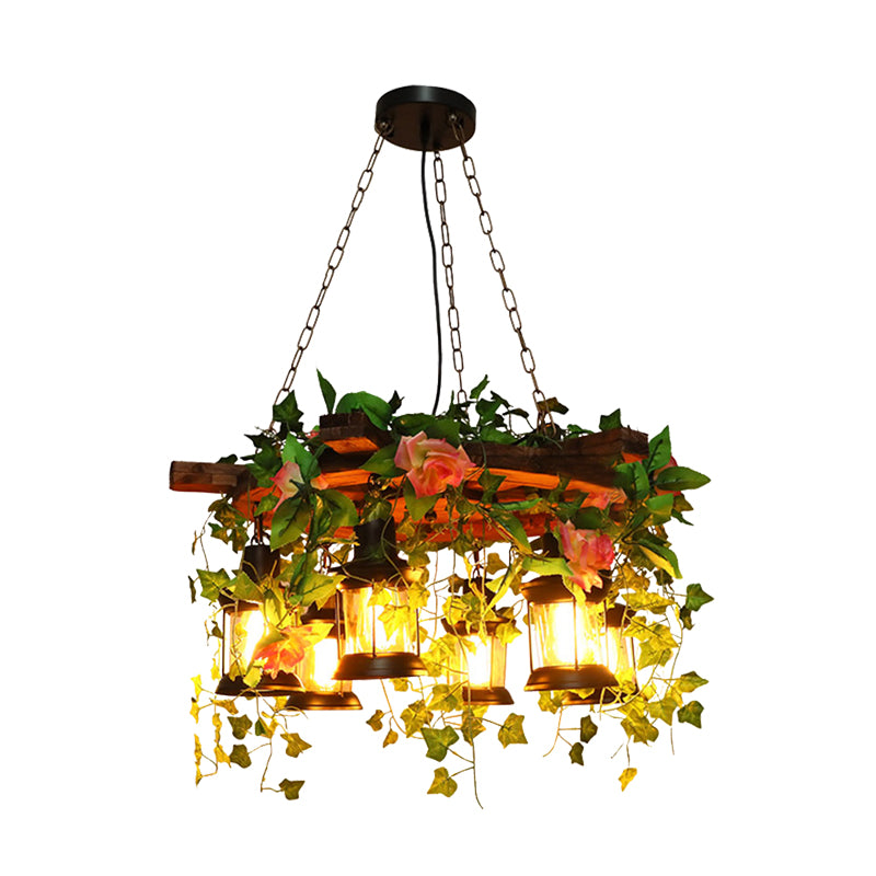 Metal Rudder Chandelier Light Fixture Antique 6 Heads LED Restaurant Pendant Lamp in Green with Plant Decoration Clearhalo 'Cast Iron' 'Ceiling Lights' 'Chandeliers' 'Industrial Chandeliers' 'Industrial' 'Metal' 'Middle Century Chandeliers' 'Rustic Chandeliers' 'Tiffany' Lighting' 360788