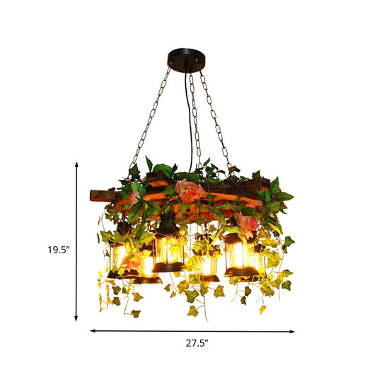 Metal Rudder Chandelier Light Fixture Antique 6 Heads LED Restaurant Pendant Lamp in Green with Plant Decoration Clearhalo 'Cast Iron' 'Ceiling Lights' 'Chandeliers' 'Industrial Chandeliers' 'Industrial' 'Metal' 'Middle Century Chandeliers' 'Rustic Chandeliers' 'Tiffany' Lighting' 360789