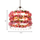Vintage Round Chandelier Lamp 6 Bulbs Metal LED Flower Ceiling Pendant Light in Pink with Crystal Accent Clearhalo 'Cast Iron' 'Ceiling Lights' 'Chandeliers' 'Industrial Chandeliers' 'Industrial' 'Metal' 'Middle Century Chandeliers' 'Rustic Chandeliers' 'Tiffany' Lighting' 360810
