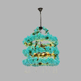 Blue 5 Heads Chandelier Lighting Vintage Metal Flower LED Suspension Pendant with Crystal Accent Clearhalo 'Cast Iron' 'Ceiling Lights' 'Chandeliers' 'Industrial Chandeliers' 'Industrial' 'Metal' 'Middle Century Chandeliers' 'Rustic Chandeliers' 'Tiffany' Lighting' 360814