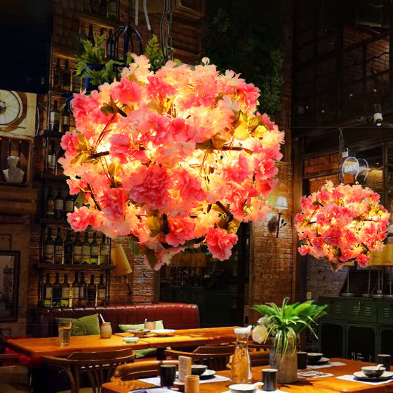 Ball Restaurant Chandelier Light Industrial Metal 4 Bulbs Pink LED Hanging Lamp with Cherry Blossom Pink Clearhalo 'Cast Iron' 'Ceiling Lights' 'Chandeliers' 'Industrial Chandeliers' 'Industrial' 'Metal' 'Middle Century Chandeliers' 'Rustic Chandeliers' 'Tiffany' Lighting' 360816