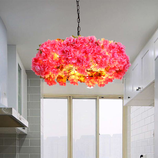 5 Lights Blossom Chandelier Lamp Antique Pink Metal LED Pendant Light for Restaurant, 21.5"/25.5" W Pink Clearhalo 'Cast Iron' 'Ceiling Lights' 'Chandeliers' 'Industrial Chandeliers' 'Industrial' 'Metal' 'Middle Century Chandeliers' 'Rustic Chandeliers' 'Tiffany' Lighting' 360821